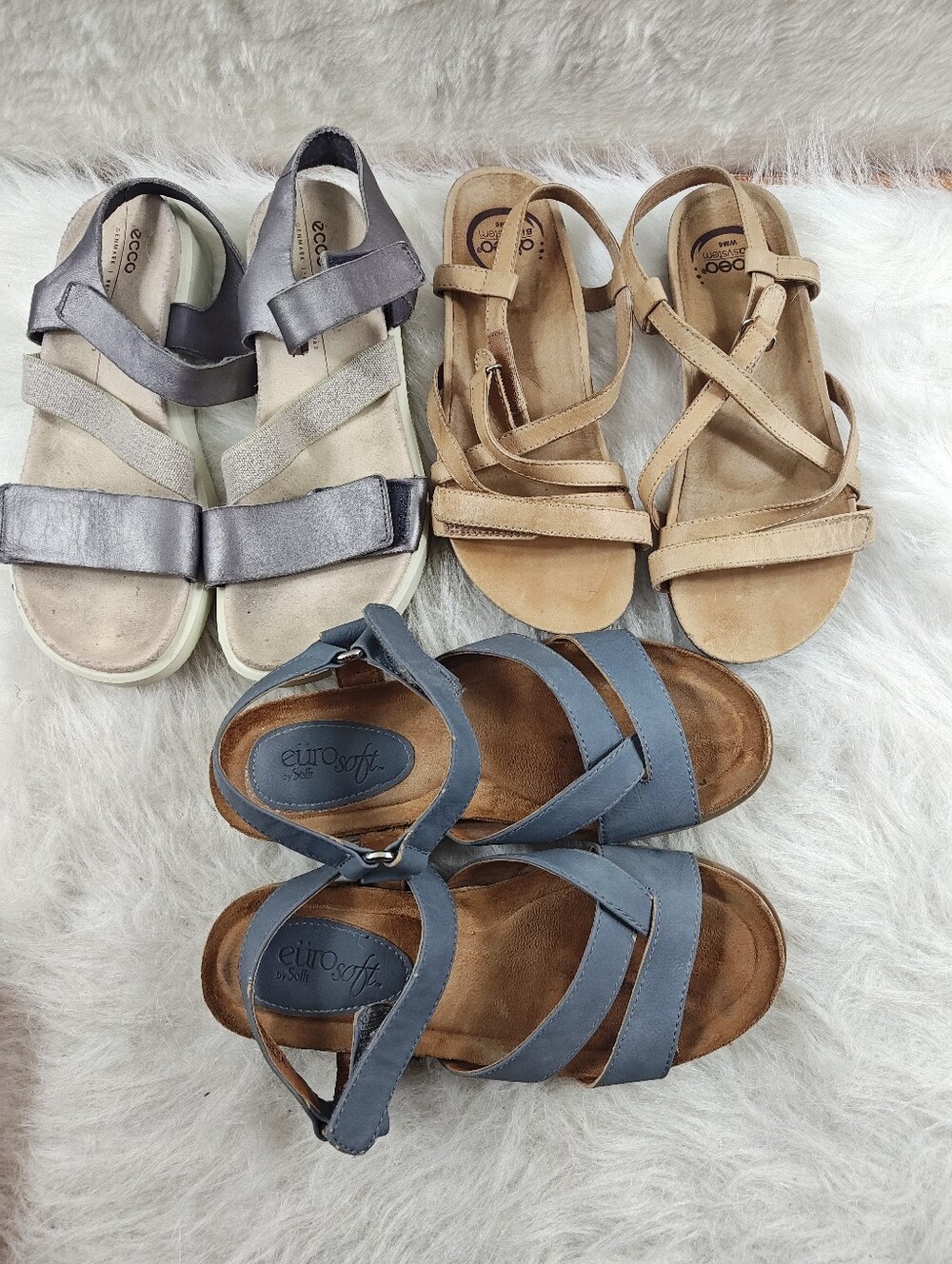 ECCO + ABEO + EuroSoft by Sofft Gray Silver Brown Comfort Sandals Bundle Women's